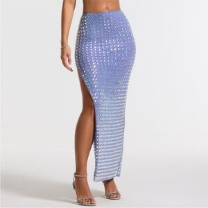 Oh Polly Iridescent Blue Maxi Skirt